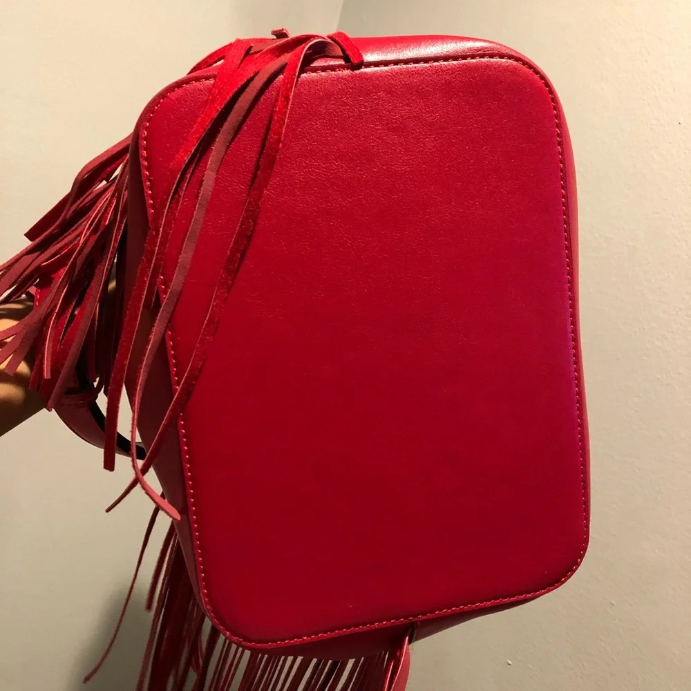 Calvin Klein Red Hobo Bag with Fringe